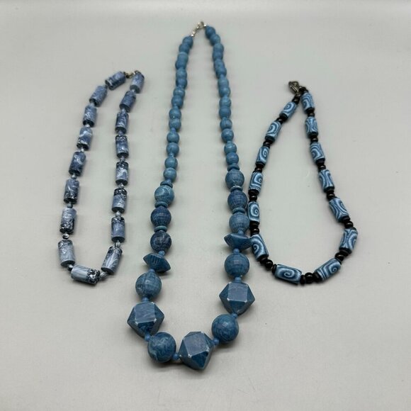 3/$30 Blue Beaded Necklace Lot Mixed Shapes Matte Finish Costume Jewelry - Picture 2 of 13